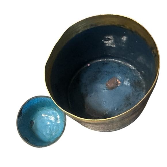 Pair x2 Ancient Chinese Cloisonne Jars Tea Caddy Box Floral Printed Enamel - Picture 4 of 7